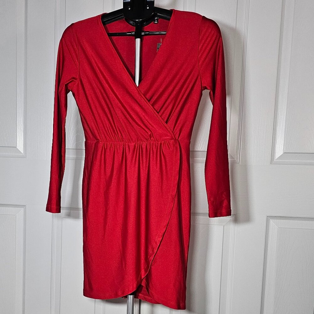 Giani Bini Womens Red Long Sleeve Faux Wrap Wesley Dress Size Small